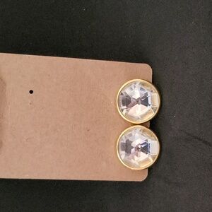 TRIFARI Large Crystal  Gold Tone Clip On Earrings